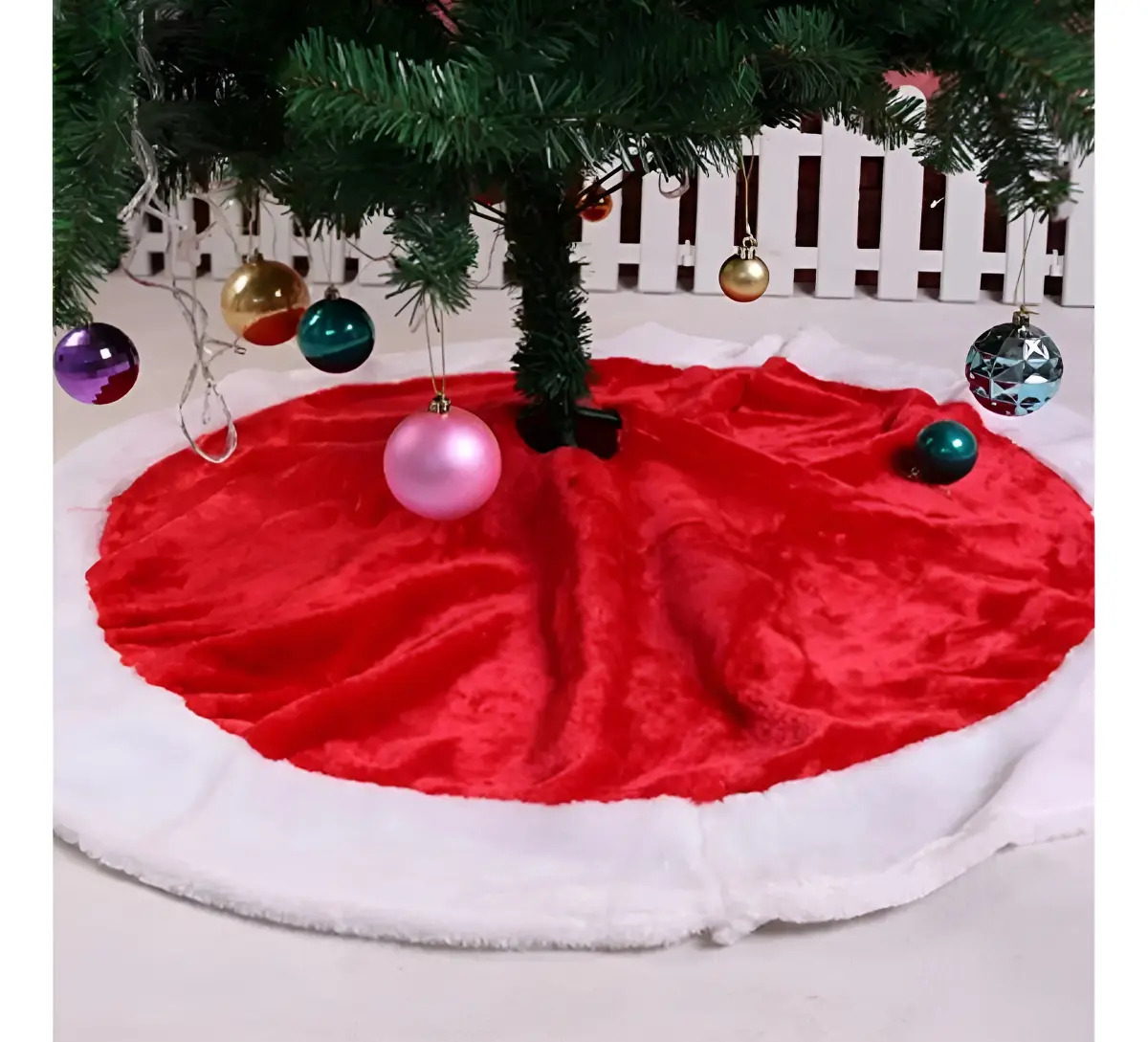 Saia Árvore Natal Papai Noel Aveludada Decoração 90 Cm Cor Saia Árvore Natal Vermelha Com Branca Veludo 90 Cm