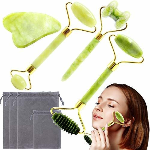 Rostro - Popmisoler - Juego De 8 Rodillos De Jade Y Gua Sha 