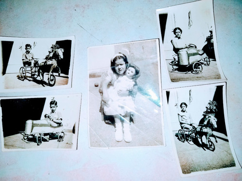  Fotos 1950 Nene Nena (lote 5)con Sulky Autito Muñeca
