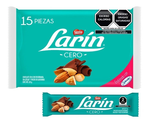 Chocolate Larín Cero Sin Azúcar 15 Piezas Marca Nestlé.