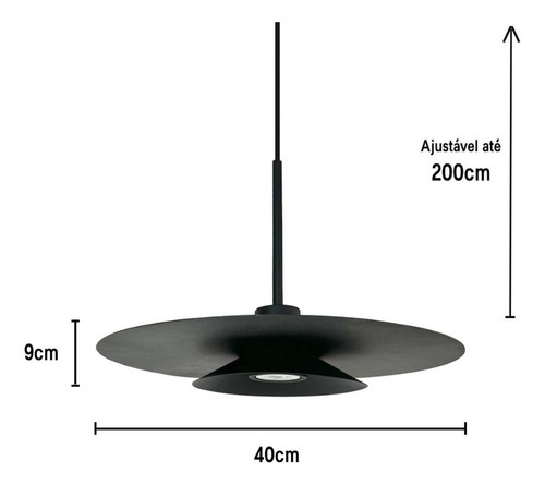 Pendente Moderno Luminária Tutu 40cm Pto 1 Led Mr-16 Estrutura Preto