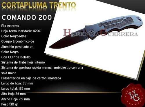 Imagen 2 de 7 de Cortapluma Navaja Trento Comando 200 Tactica Camping