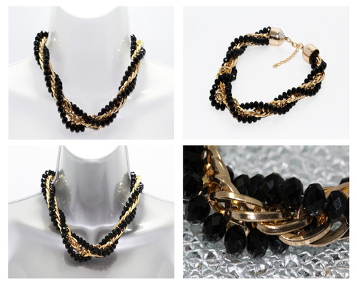Imagen 1 de 7 de Collar Moda Dama Mujer Vintage Entrelazados Dorado Negro 212