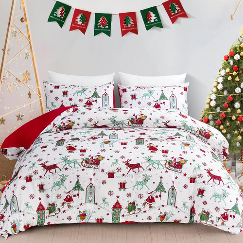 Wongs Bedding Juego De Funda Nórdica Navideña King Santa Elk