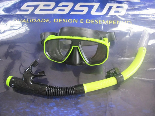 Kit De Mergulho Seasub Snorkel Valvulado Protetor Onda