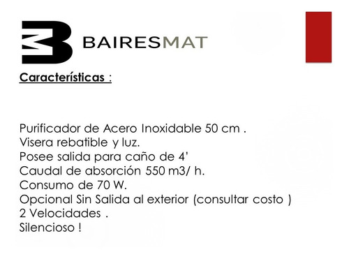 Imagen 4 de 6 de Purificador De Aire Cocina Tipo Spar Acero 50 Cm Con Salida