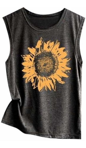 Camiseta Manga Estampado Girasol Vintage Para Mujer Tunica