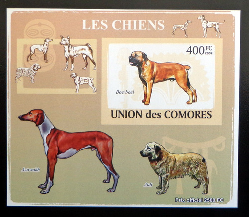 Comores Perros, Bloque 1 Sello Boerboel 400fc 09 Mint L18809