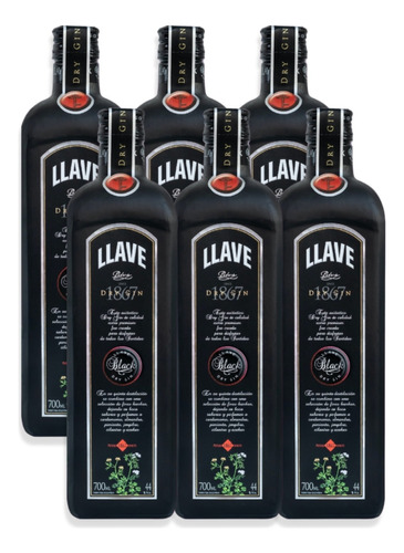 Gin Llave Legítima Black Dry Destilado 700ml Caja X6u