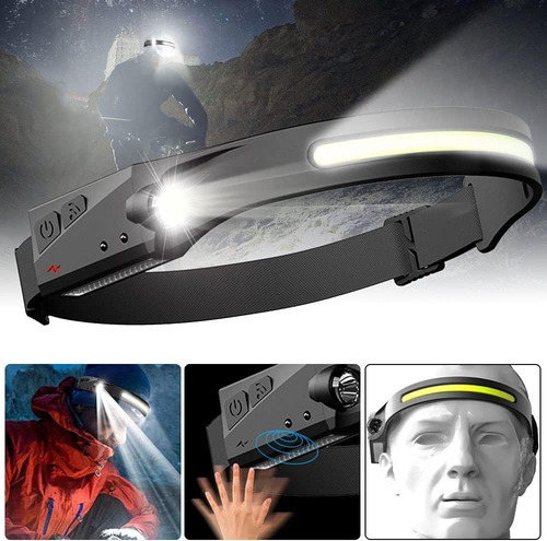 Imagen 5 de 5 de Linterna Minero Led + Cob Recargable Usb Vincha Con Sensor Color De La Luz Blanco