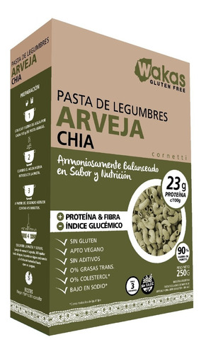 Pasta Fideos De Legumbres Wakas Sin Gluten Pack 12x250grs