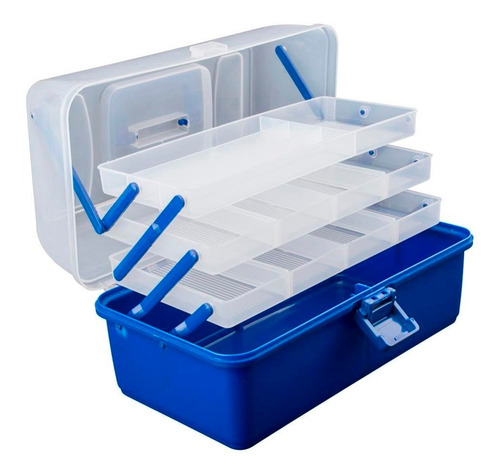 Caja Pesca 3 Bandejas 1040grs Fondo Azul Tapa Transparente