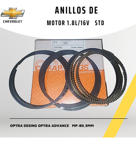 Anillos Para Chev Optra Desing Advance Cruze Astra 1,8 Std