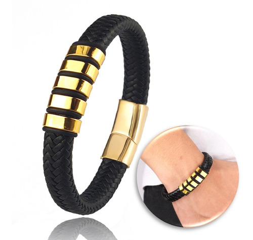 Pulseira Executiva Masculina De Couro Folheada Ouro Garantia