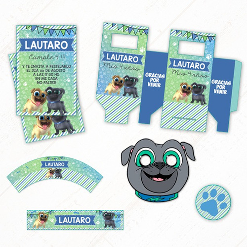 Puppy Dog Niños Kit + Props De Regalo -textos Editables O Pe