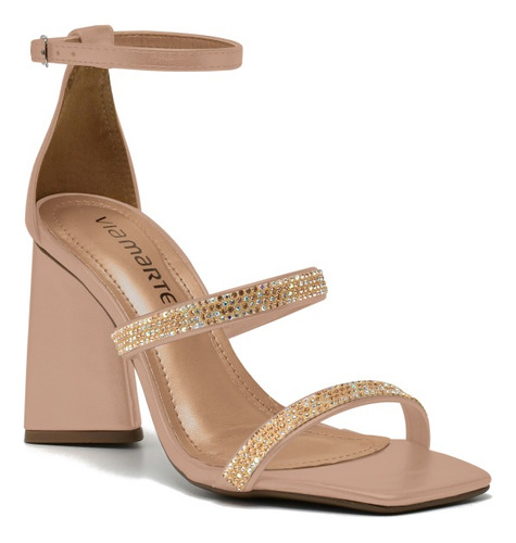 Sandalia Feminina Salto Bloco Strass Via Marte Delicada Leve