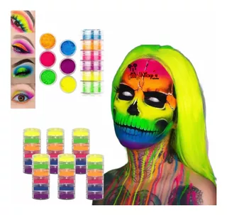 6 Sets De 6 Pigmentos Neon Sombra De Ojos Y Uñas Halloween