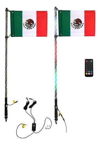 Set De Antenas Led En Espiral Rgb & Bluetooth Bandera Mexico