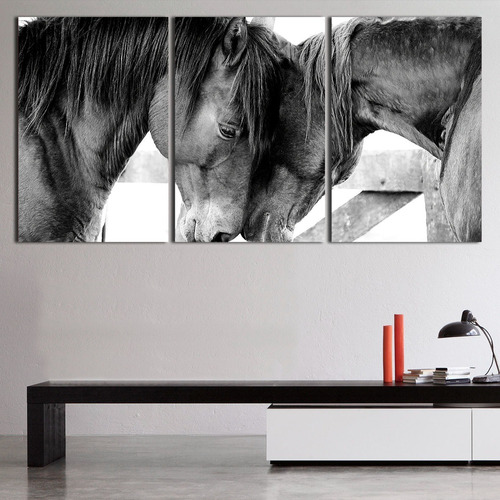 Cuadro Trítptico Animales Caballos Enamorados (120x60cm)