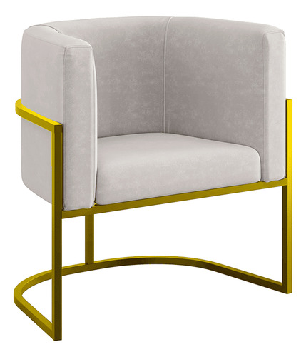 Poltrona Cadeira Lua Base De Metal Dourada Reforçada Bege Balaqui Decor