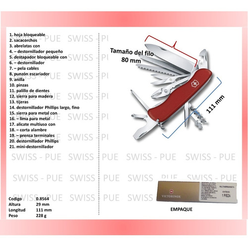 Imagen 2 de 6 de Navaja Workchamp Roja, Fda,cordon, Victorinox (0.8564)