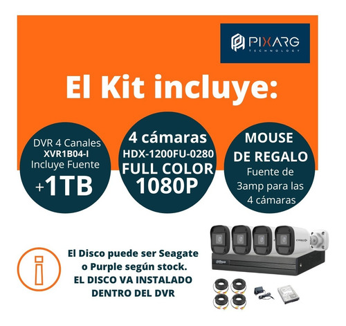Kit 4 Camaras Seguridad Full Color Exterior Dvr 4 P2p + 1 Tb