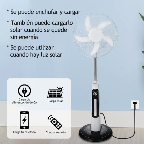 18'' Ventilador Solar Recargable Silencioso Y Control Remoto Con 5 Palas De Plástico Color Blanco Estructura Color Blanco, 51cm De Diámetro 127v