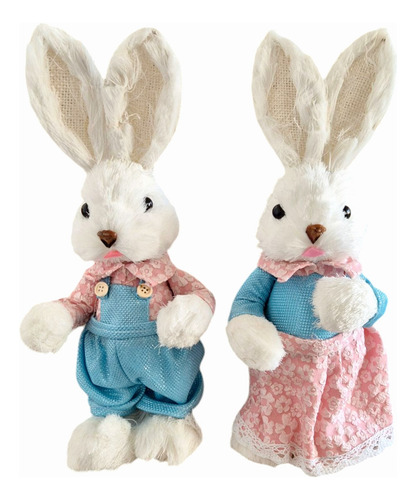 Conejos De Pascua De Paja Decoracion De 35cm.