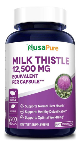 Cardo Mariano 12,500 Mg Nusapure Milk Thistle 200 Capsulas Sabor S/n