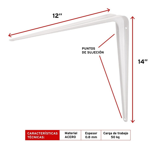 Jgo De Escuadras Estante 12 PLG X 14 PLG 12 Pz Truper Blanca