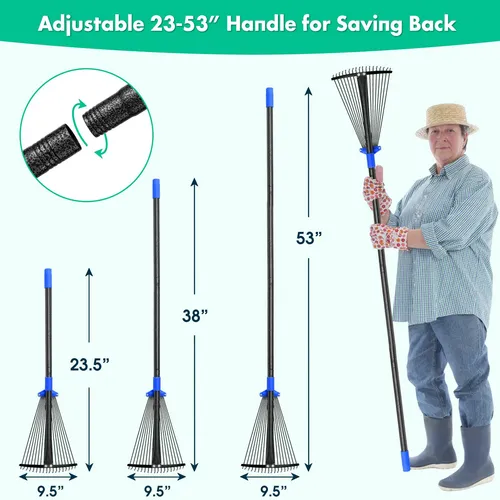 Rastrillo De Hojas De Jardin Con Cabezal Expandible De 9.5 A