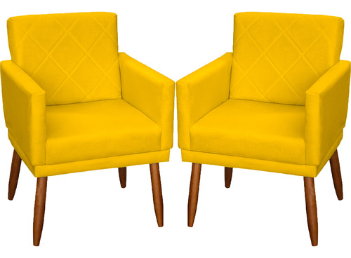 Kit 2 Poltronas Decorativas Para Sala De Estar Reforçadas Cor Amarelo Desenho Do Tecido Suede Liso