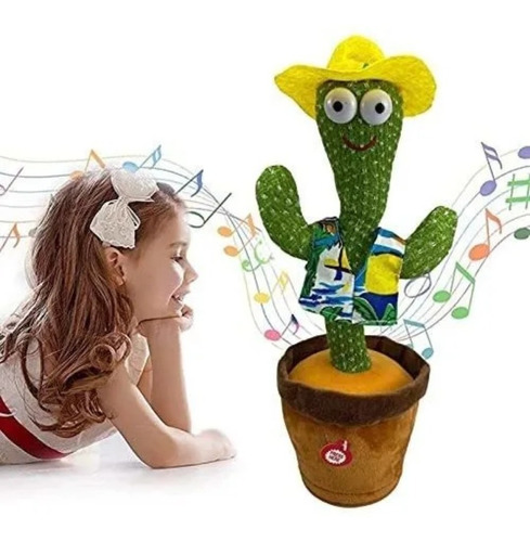 Imagen 1 de 8 de Cactus Bailarin Con Ropa Musical Luz Led Grabación Recargabl