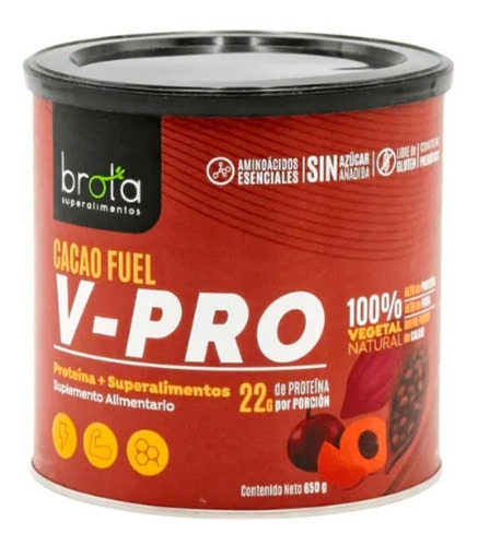 Proteína Vegetal Vegana (brota) V-pro Cacao Power 650gr.