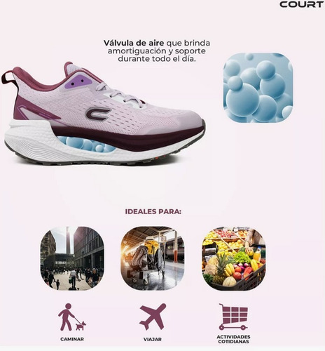 Tenis Comodos Mujer Court Fenix A483j Ligeros Uso Diario Válvula