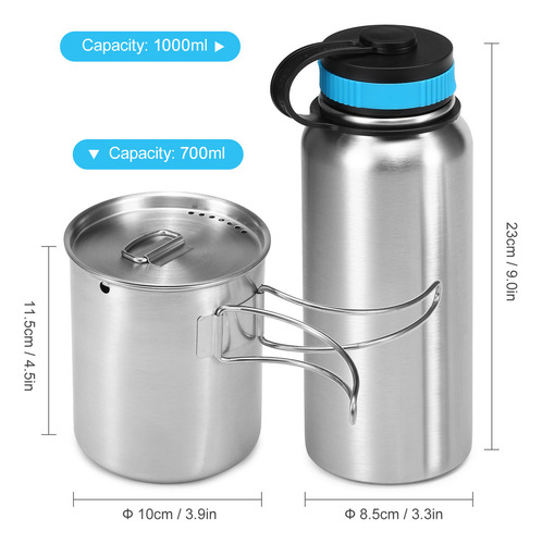 Botella Y Taza De Vacío De Acero Inoxidable For Acampar