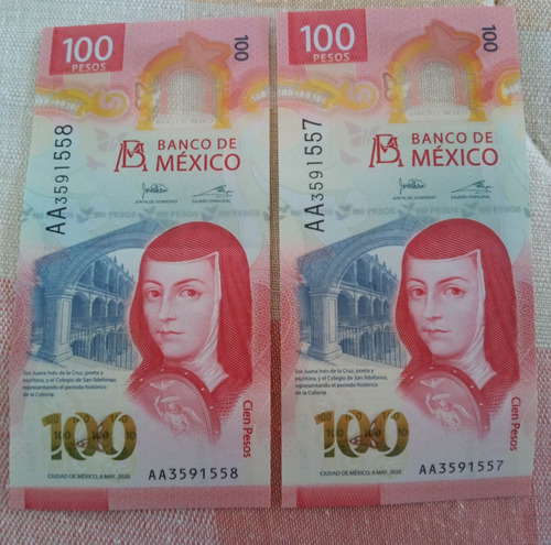 Billetes De $100 Pesos Aa3591557y58 Salido De Banco