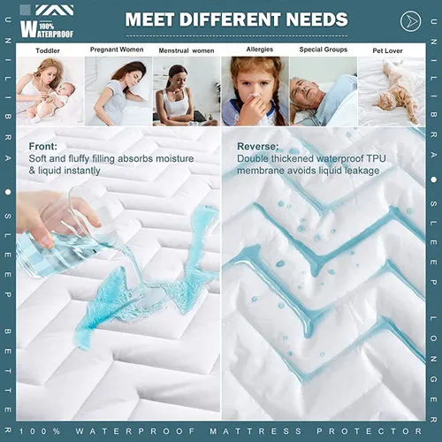 Queen Size Protector De Colchón Impermeable Acolchado, Almoh 2 Plazas