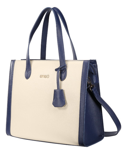 Bolsa tote Enso Casual color beige/azul marino