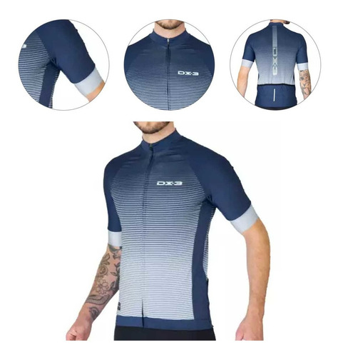 Camisa Dx3 Masculina Fast 04 Azul E Cinza Ciclismo 21