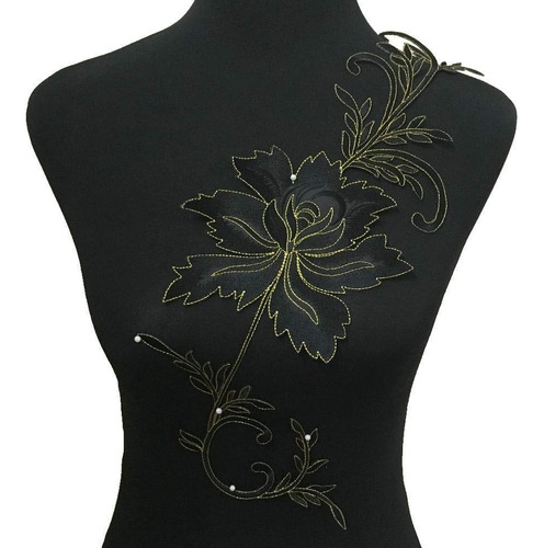 1pcs Black Flowers Iron On Patches Garment Applique Emb...
