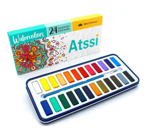 Acuarelas Atssi - Set De 24 Colores Vivos Profesionales