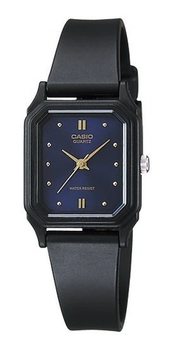 Reloj Casio Mujer Lq-142e-2a Fondo Azul Aguja Dorada