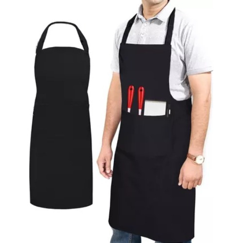 10 Mandiles 3 Bolsas Negro Gabardina Ligera Delantal Algodón Diseño De La Tela Ninguno