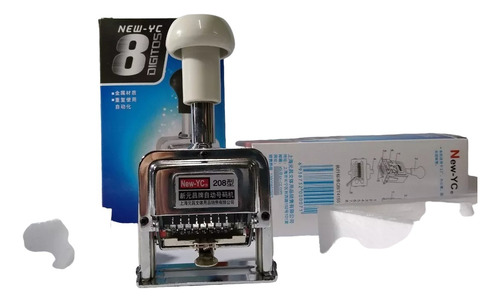 Sello Numerador New-yc 208 8 Dígitos 4 Mm 12 Repeticiones Tinta Negro Exterior Plateado