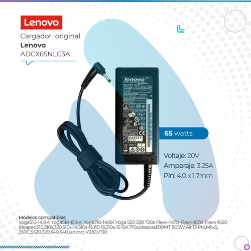 Imagen 2 de 8 de Cargador Lenovo Original 65w 20v 3.25a Adcx65nlc3a