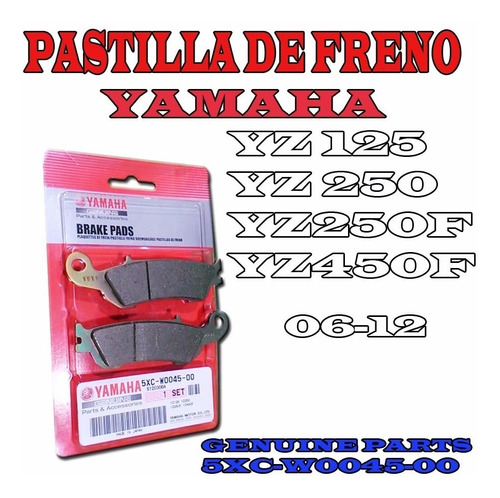 Pastilla Freno Yamaha Yz/125/250 Yzf/250/450 Delantera Fas