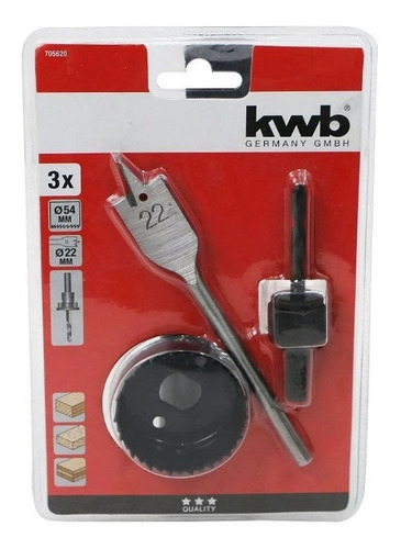 Kit Broca Sierra Copa Chapa Instalación Cerradura 3 Pcs Kwb