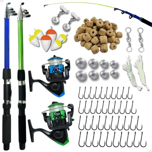 Pescamping Kit Pesca Completo 2 Varas Telescópica Fibra De Vidro ...