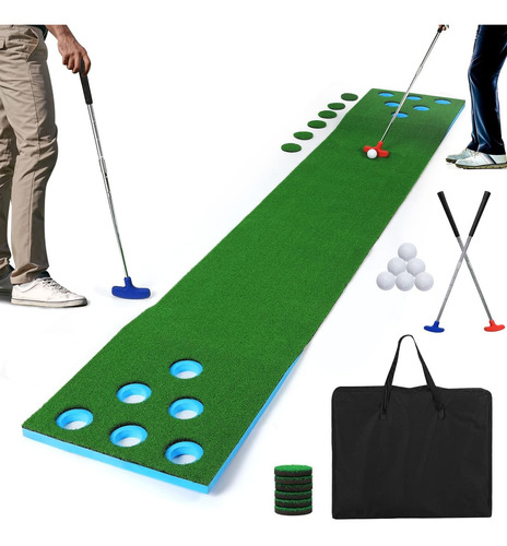 Tapete Golf 2 Putters + 1 Bolsa Portatil 6 Pelota 12 Agujero